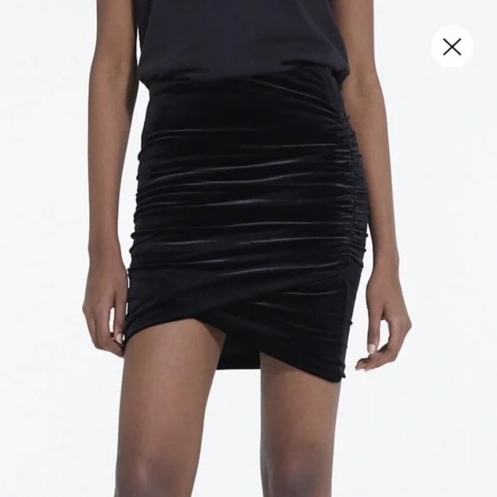 NWT | The Kooples | Black Velvet | Ruched Mini Skirt
